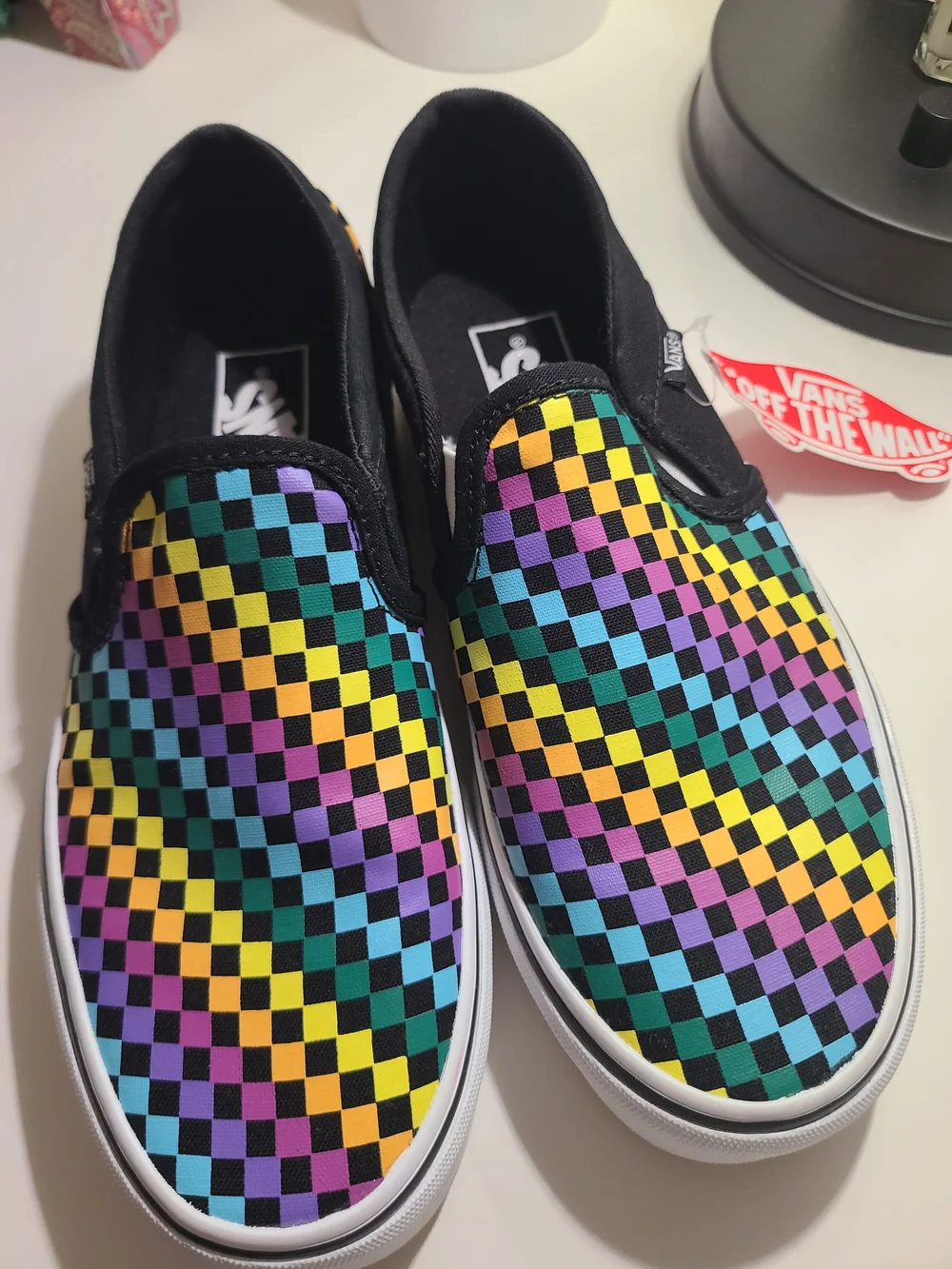 Vans Slip-On Checkerboard Sneakers in Rainbow Colors
